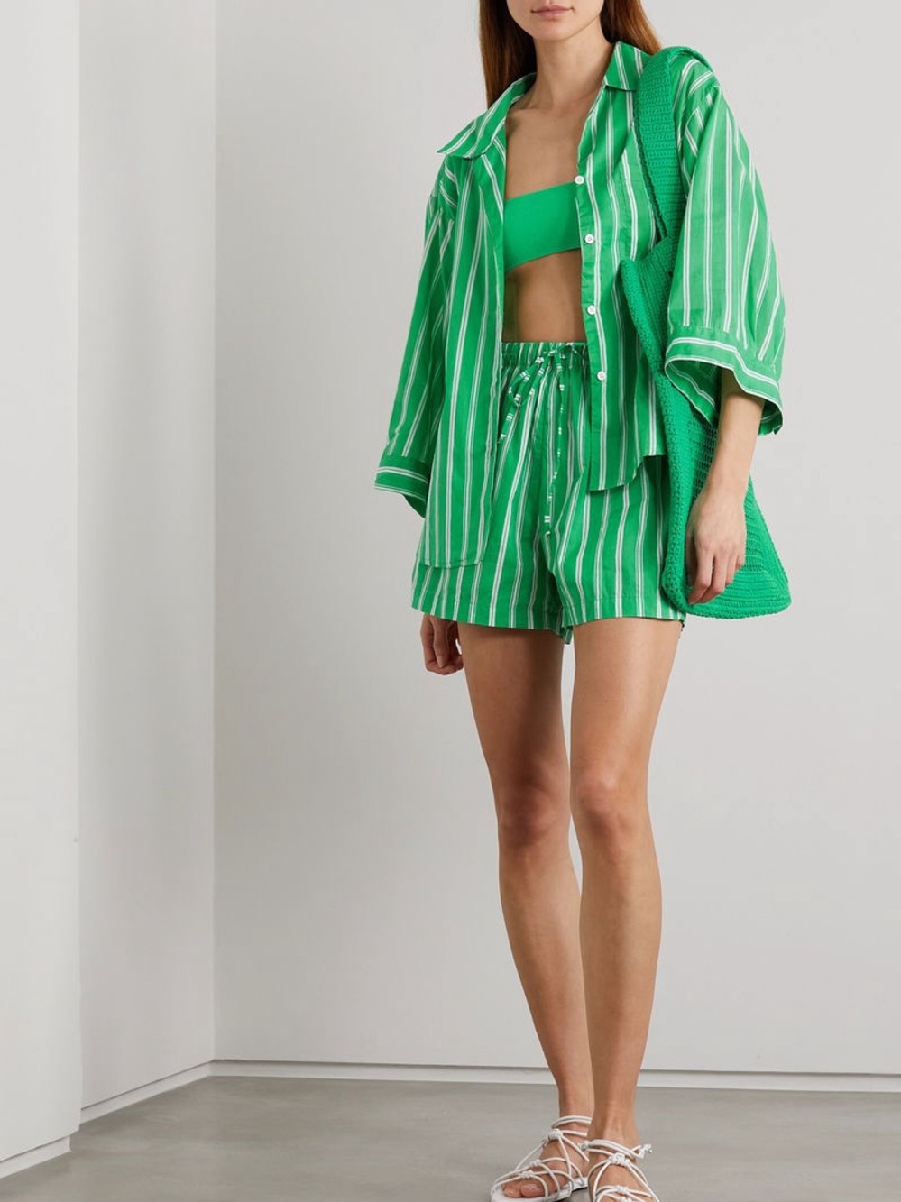 Faithful The Brand Serena Cotton White Green Stripes 2-piece Set size US 6